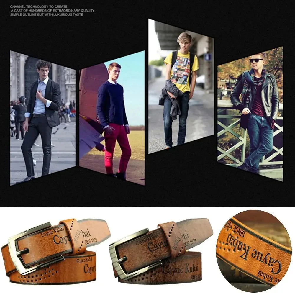 Men's Leather Belt Classic Buckle Vintage Waistband - Smarsty