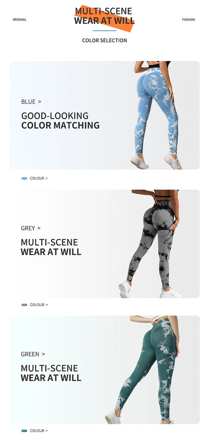 Tie Dye Yoga Pants Sport Leggings Women Seamless High Waist Push Up Woman Tights Fitness Workout Leggins Gym Clothing 2024 New - Smarsty