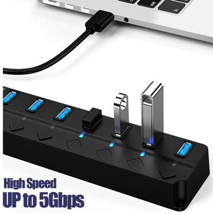USB 3.0 Hub 4/7 Port Multiport Cable High Power Adapter