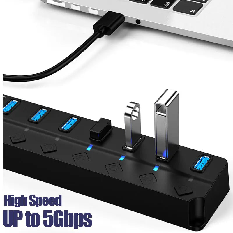 USB 3.0 Hub 4/7 Port Multiport Cable High Power Adapter