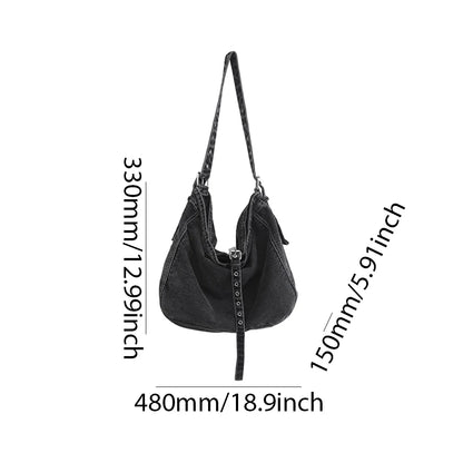 Vintage Denim Shoulder Bag Large Capacity Satchel For Women - Smarsty
