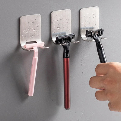 2pcs Razor Holder Stainless Steel Men Shaving Shaver Razor Stand Shelf Shaving Razor Storage Rack Bathroom Hook Organizer