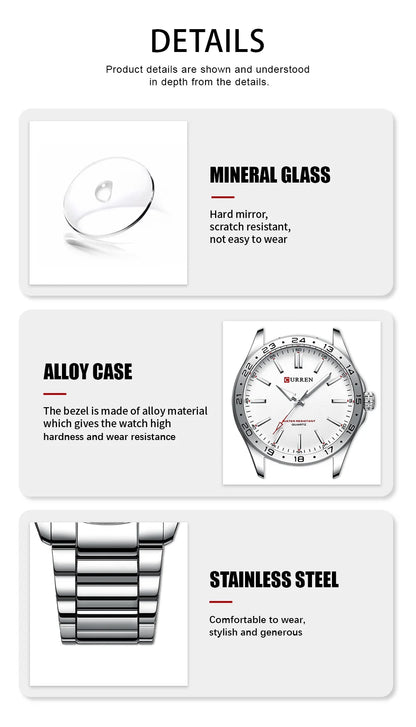 Curren Men's Ultra Thin Stainless Steel Quartz Watch - Smarsty