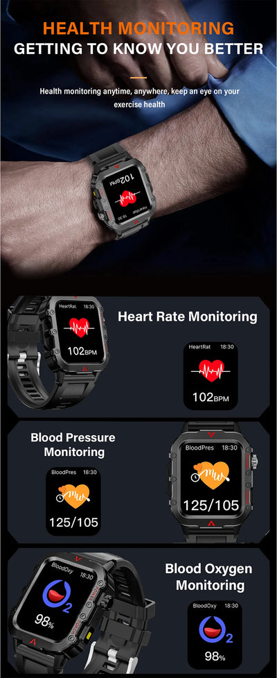Men's Sports Smart Watch with Blood Oxygen Monitor - Smarsty