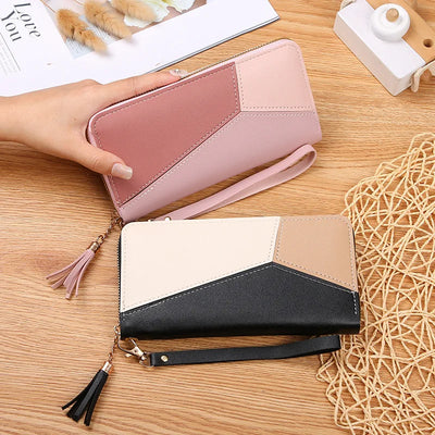 Fashion Women's Wallet Zipper Coin Purse Lady Short Clutch Purse Handbag Patchwork Leather Female Card Holder Wallet Phone Pouch - Smarsty