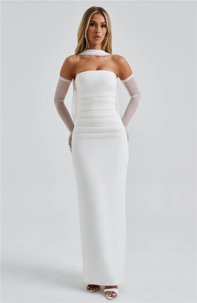 Mozision Scarf Collar Strapless Sexy Maxi Dress For Women Fashion Off-shoulder Backless Bodycon Club Party Long Dress Elegant - Smarsty