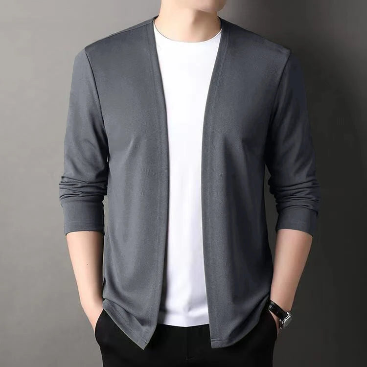 New Slim Fit Cardigan for Men, Thin Spring and Autumn Outerwear, Long Sleeve Casual Trendy Versatile Pure Color Slim Fit Autumn - Smarsty