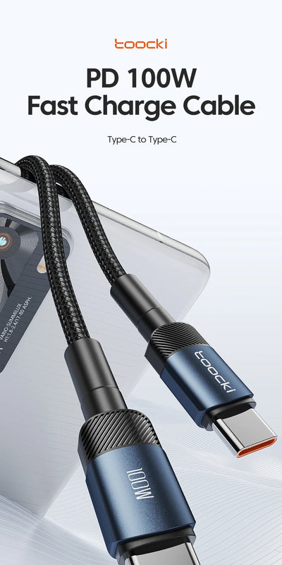 Toocki 60W/100W Type C to USB C Cable PD 3.0 Quick Charge Fast Charging Type C to Type C For Huawei Xiaomi Samsung Laptop - Smarsty