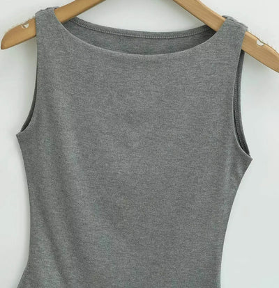 Women Double Layer Boat Neck Soft Slinky Tank Top - Smarsty