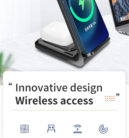 Three In One Wireless Charger Stand Fast Charging Dock - Smarsty