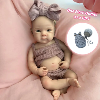 13Inch Waterproof Bettie Bebe Reborn Silicone Girl Doll With 2 Sets Outfits Handmade Paint Skin Soft Touch Newborn Silicone Doll