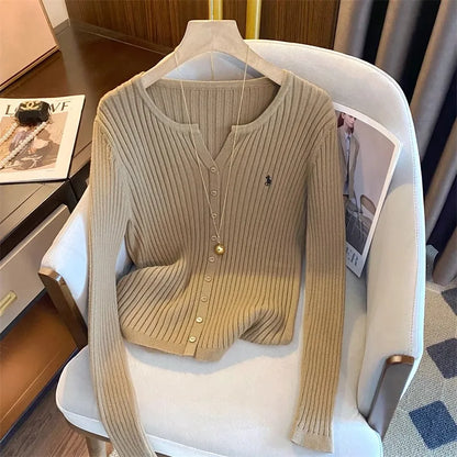 YuooMuoo Brand Fashion Knitted Tops 2025 New Y2K Embroidery Long Sleeve Cardigans Sweaters Korean Fashion Streetwear Lady Shirts - Smarsty
