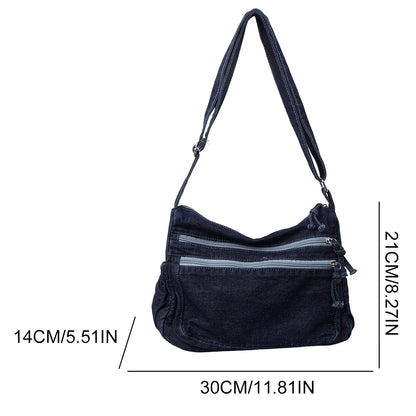 Vintage Denim Shoulder Bag Large Capacity Satchel For Women - Smarsty