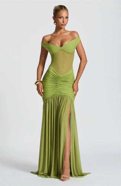 Mozision Off-shoulder Backless Sexy Maxi Dress Women Gown Halter Sleeveless Backless Thigh High Split Club Party Long Dress - Smarsty