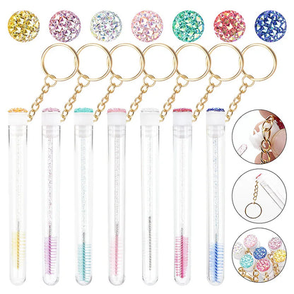 10 Pcs Tube Eyelash Brushes with Gold Keychain Convenience - Smarsty