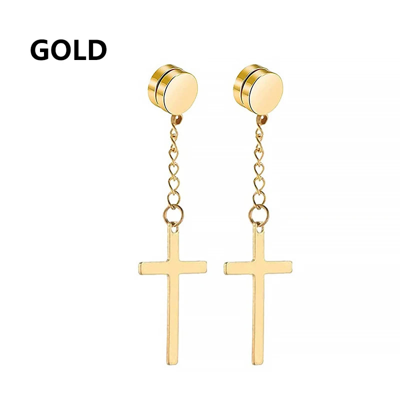 Stainless Steel Cross Dangle Earrings for Men and Women - Smarsty