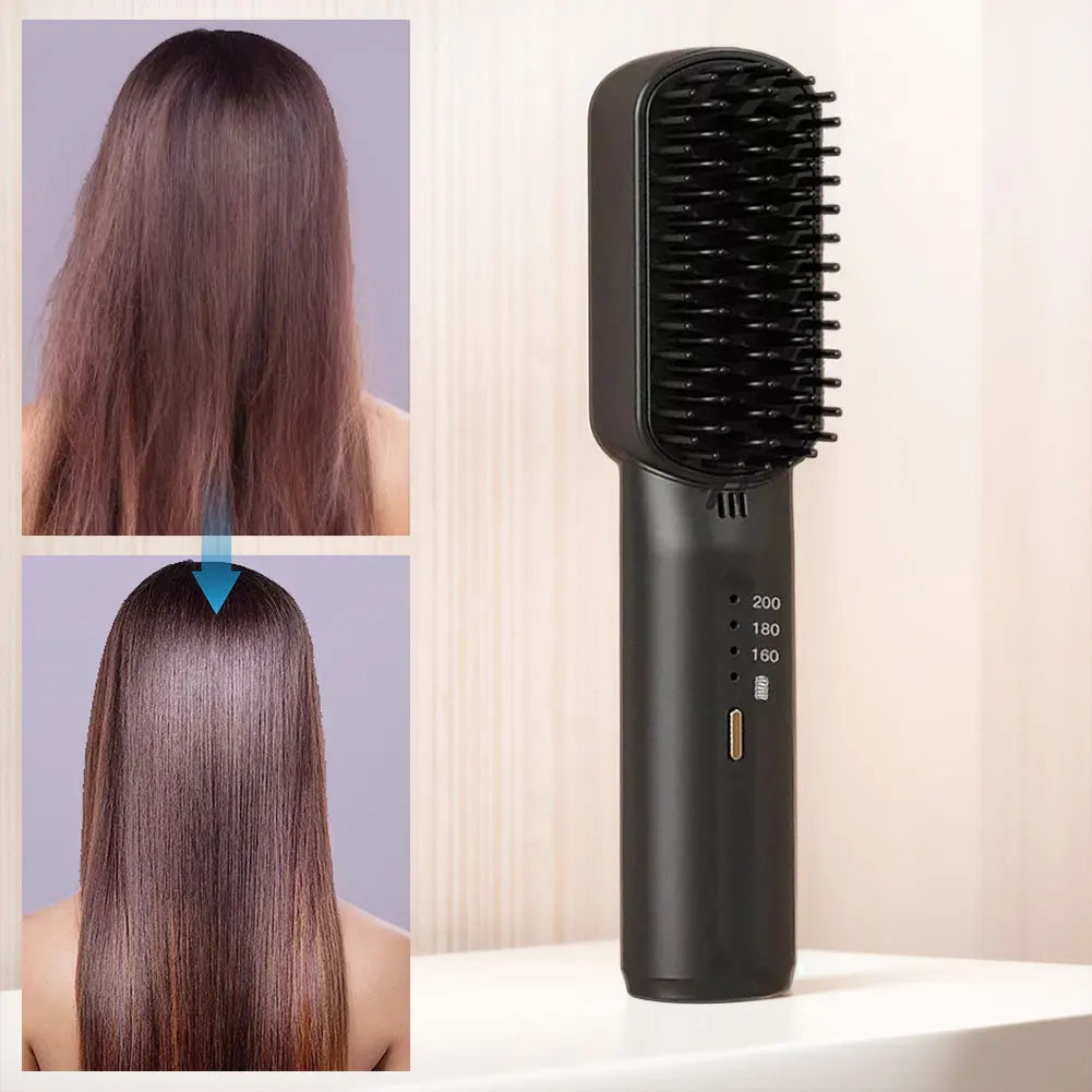Cordless Hair Straightener Brush with Anti-Scald Feature - Smarsty