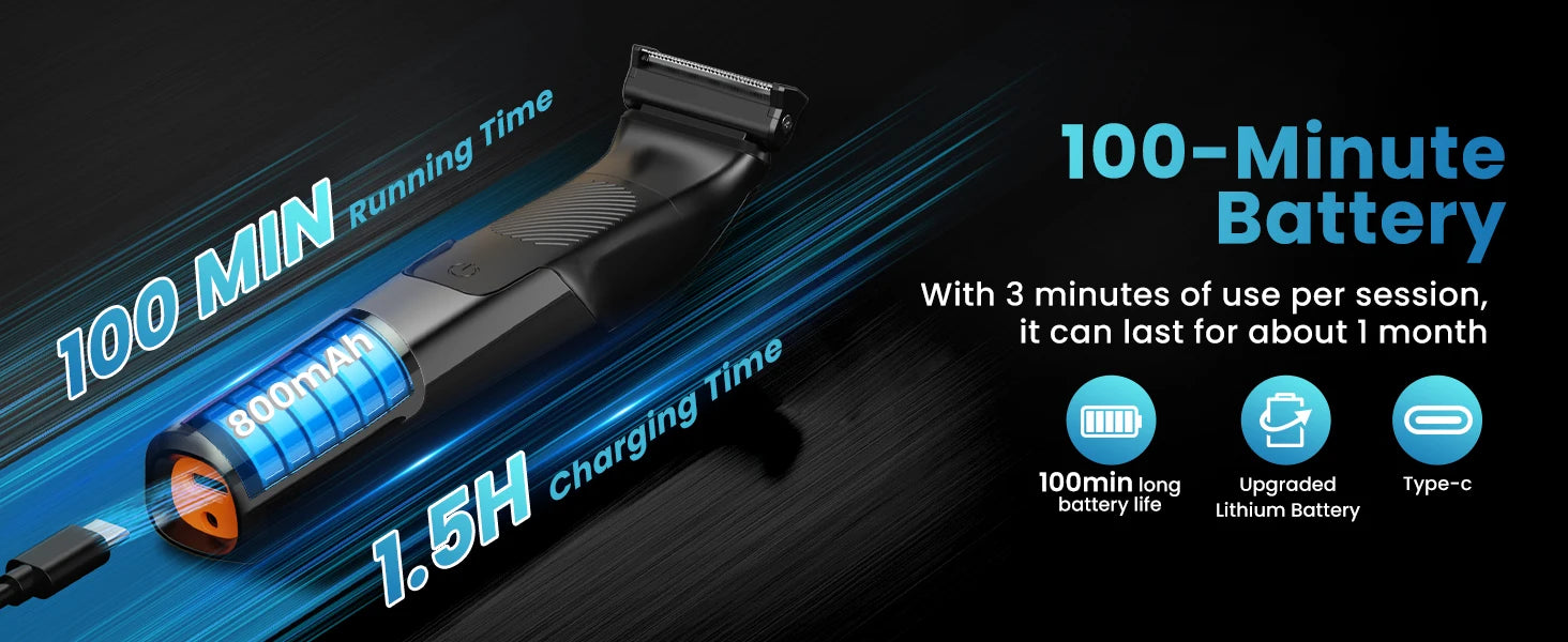 MAXGROOM 3 in 1 Men Bidirectional Body Hair Trimmer Electric Shaver IPX6 Waterproof Double-edged Razor Whole Body Hair Trimmer