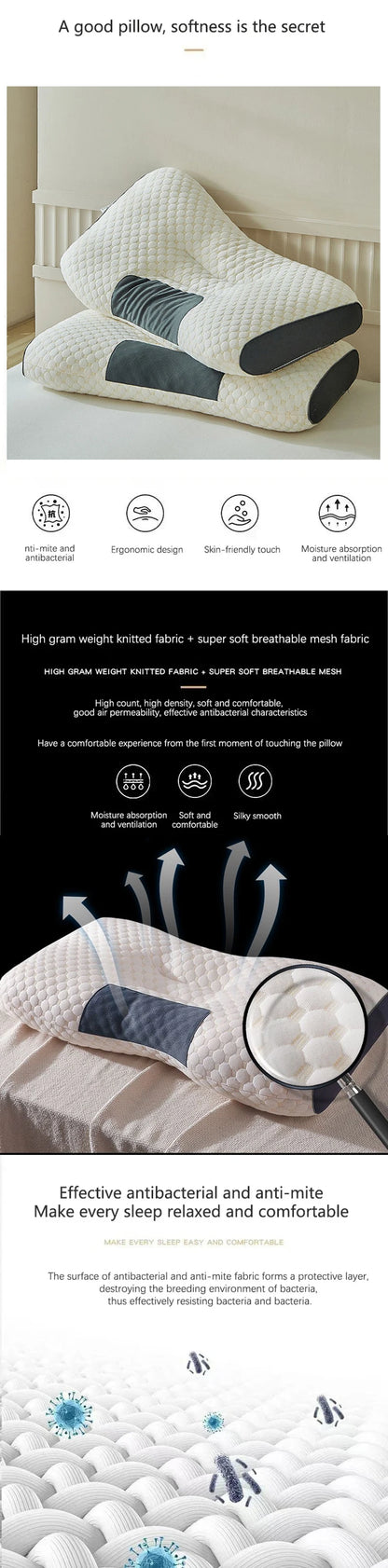 Cervical Neck Pillow for Sleep and Massage Support - Smarsty