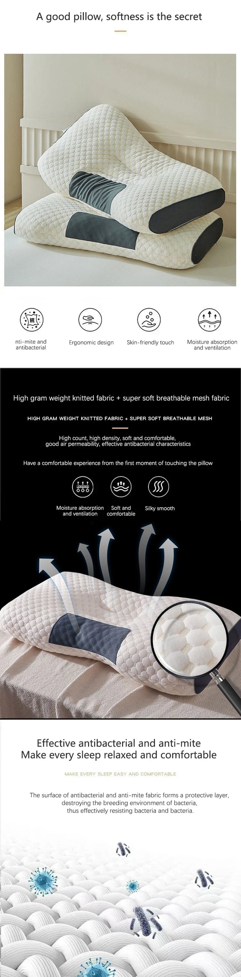 Cervical Neck Pillow for Sleep and Massage Support - Smarsty