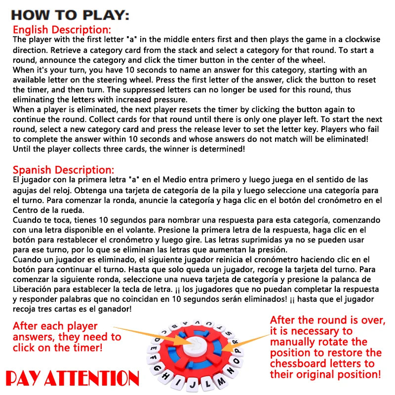 Spanish Basta Game Fast-paced Family Gathering Letter Toys For Adults Children Letters Learning Lengua española Juegos De Mesas - Smarsty