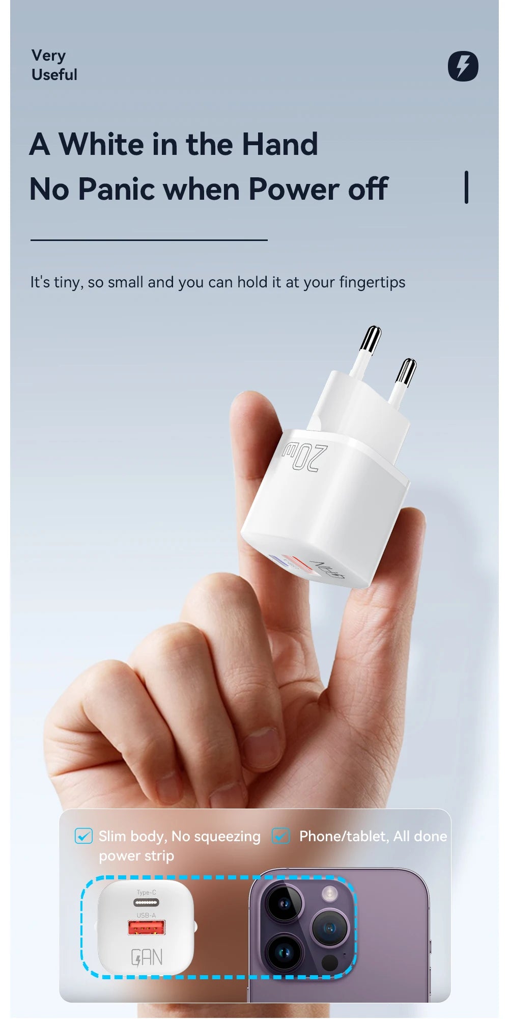 GaN USB C RapidCharge 20W PD Charger for iPhone iPad - Smarsty