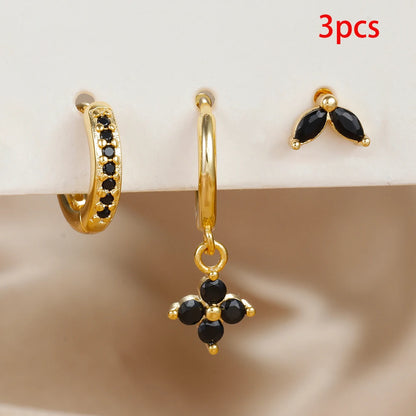 Green Zircon Flower Dangle Earrings Set for Women Fashion Jewelry - Smarsty