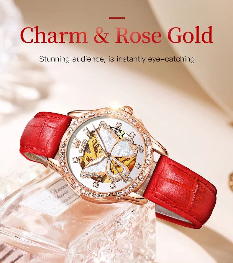 OLEVS Women's Luxury Waterproof Mechanical Watch with Butterfly Dial - Smarsty