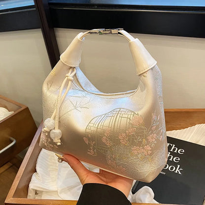 Embroidered Chinese Style Canvas Handbag With Zipper - Smarsty