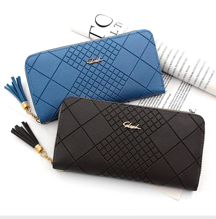 Zipper Money Coin Purse Women Card Holder Long PU Leather Clutch Wallet Large Capacity Lady Wristlet Phone HandBags Money Pocket - Smarsty