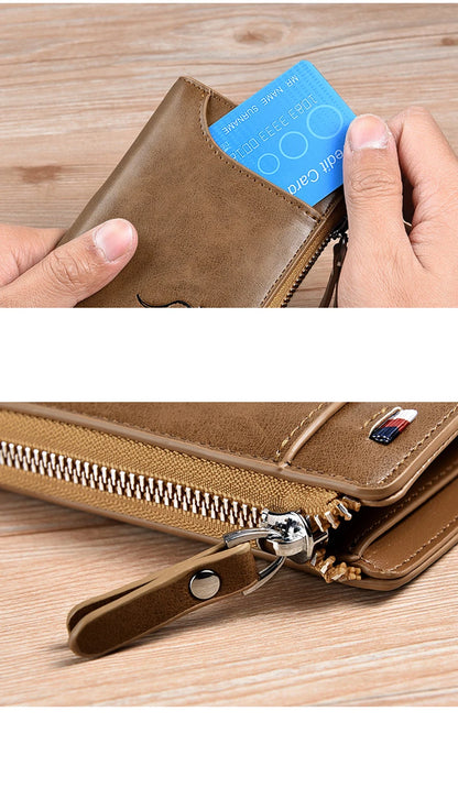 Mens Wallet Leather Business Card Holder Zipper Purse Luxury Wallets for Men RFID Protection Purses Carteira Masculina Luxury - Smarsty