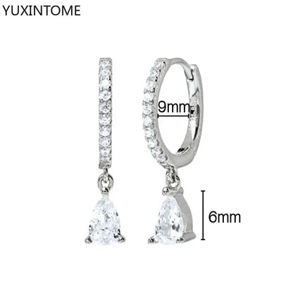 925 Sterling Silver Hoop Earrings White Crystal Luxury - Smarsty