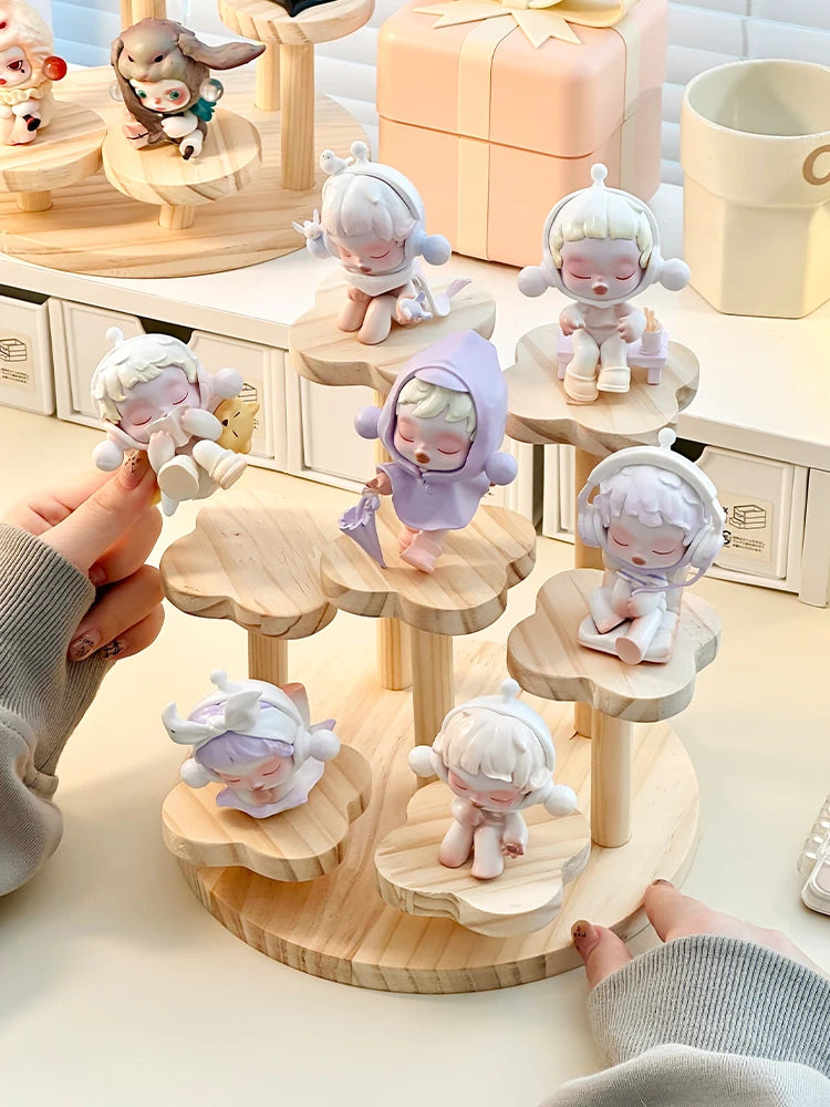 Wooden Display Riser Stand Organizer Shelf Stand for Toys and Dolls Figure Display Cabinet Cute Dolls Storage Rack Decoration by Smarsty