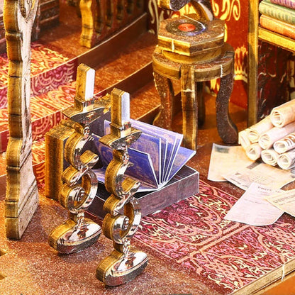 DIY Book Nook Shelf Insert Kit 3D Wooden Puzzle Doll House Assembly Building Model Bookends With Furniture LED Light Xmas Gifts by Smarsty