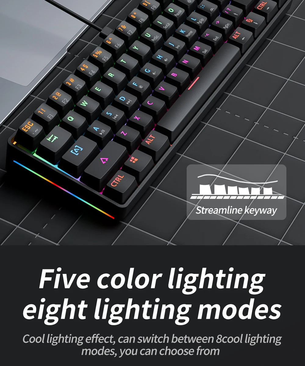 Compact 61Key Esports Mechanical Keyboard Hot Swappable RGB