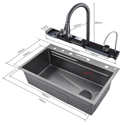Large Stainless Steel Kitchen Sink with Digital Faucet Display - Smarsty