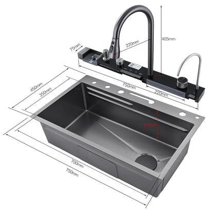 Large Stainless Steel Kitchen Sink with Digital Faucet Display - Smarsty