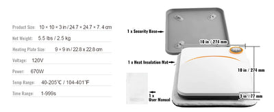 SucceBuy 9x9/12x10 in Portable Heat Press Machine DIY Shirt Printing Multifunctional Sublimation Transfer HTV Vinyl T-shirt Bag - Smarsty