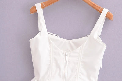 Chu Sau beauty 2024 Women Fashion Sweet Square Collar Tank Top Sexy Backless Chic Fish Bone Cropped Tops Palace Style Corset Top - Smarsty