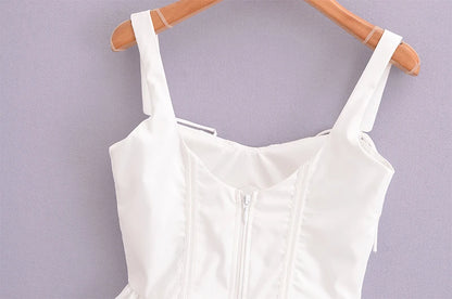 Chu Sau beauty 2024 Women Fashion Sweet Square Collar Tank Top Sexy Backless Chic Fish Bone Cropped Tops Palace Style Corset Top
