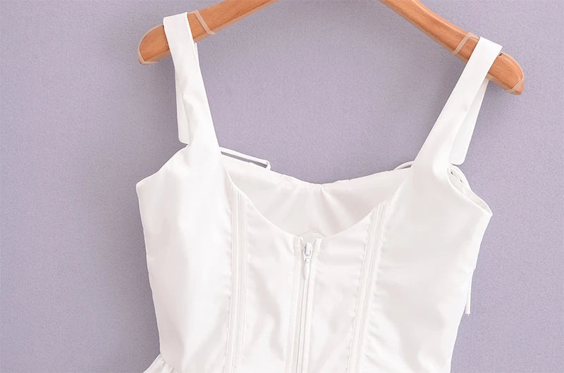 Chu Sau beauty 2024 Women Fashion Sweet Square Collar Tank Top Sexy Backless Chic Fish Bone Cropped Tops Palace Style Corset Top