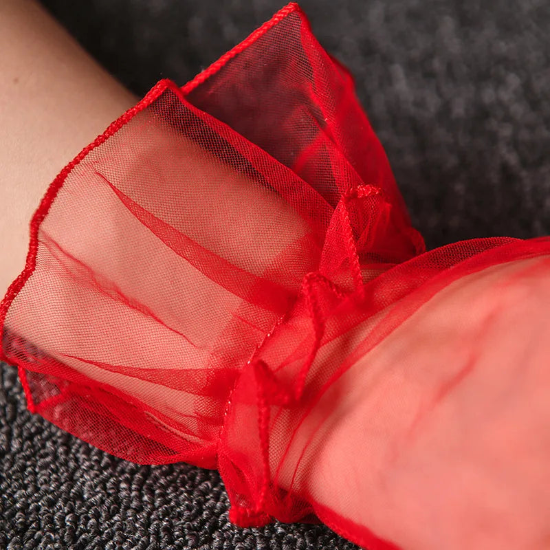 Women Lace Tulle Gloves Stretchy Full Finger Wedding Gloves - Smarsty