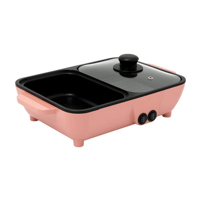 2-in-1 Electric Hot Pot with Griddle Tabletop Non-stick Pan Vegetable Grill Cooker BBQ Shabu Pot Household Noodles Cooking Pot