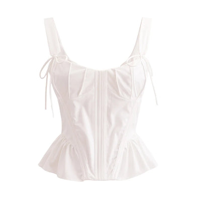 Chu Sau beauty 2024 Women Fashion Sweet Square Collar Tank Top Sexy Backless Chic Fish Bone Cropped Tops Palace Style Corset Top - Smarsty