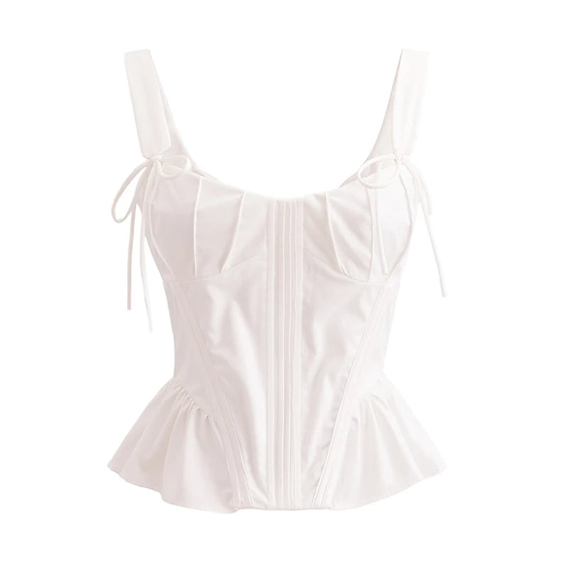 Chu Sau beauty 2024 Women Fashion Sweet Square Collar Tank Top Sexy Backless Chic Fish Bone Cropped Tops Palace Style Corset Top