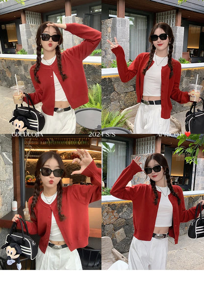 AOSSVIAO Women's Long Sleeve 2025 Cardigan O Neck Button Down Knit Lady Autumn Spring Knitted Single-breasted Cardigan Sweaters - Smarsty