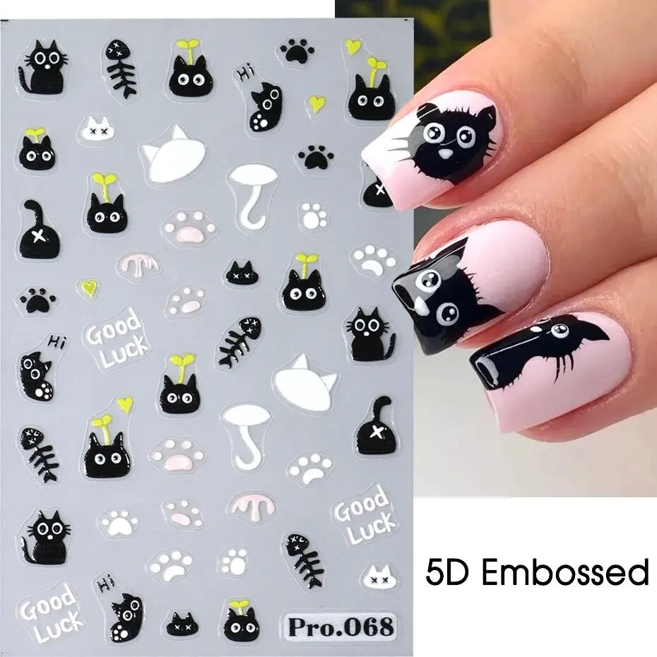 Cute Black Cat Nail Stickers for Fun Manicure Decor - Smarsty