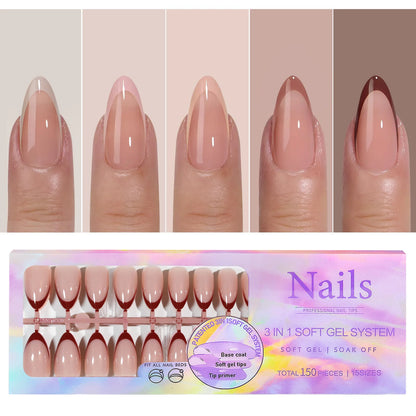 150 Piece Almond French Press On Acrylic Nails Set - Smarsty