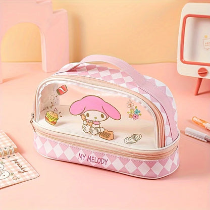 Hello Kitty & Kuromi PU Material Cosmetic Bag, Cinnamoroll Large Capacity School Supplies Organizer, With Organizer Compartment - Smarsty