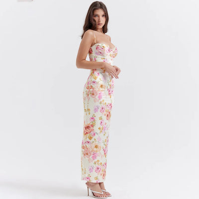 Suninheart Summer Spaghetti Strap Floral Print Party Dresses Elegant Maxi Bodycon Wedding Guest Holiday Dress New In Dress 2023 - Smarsty